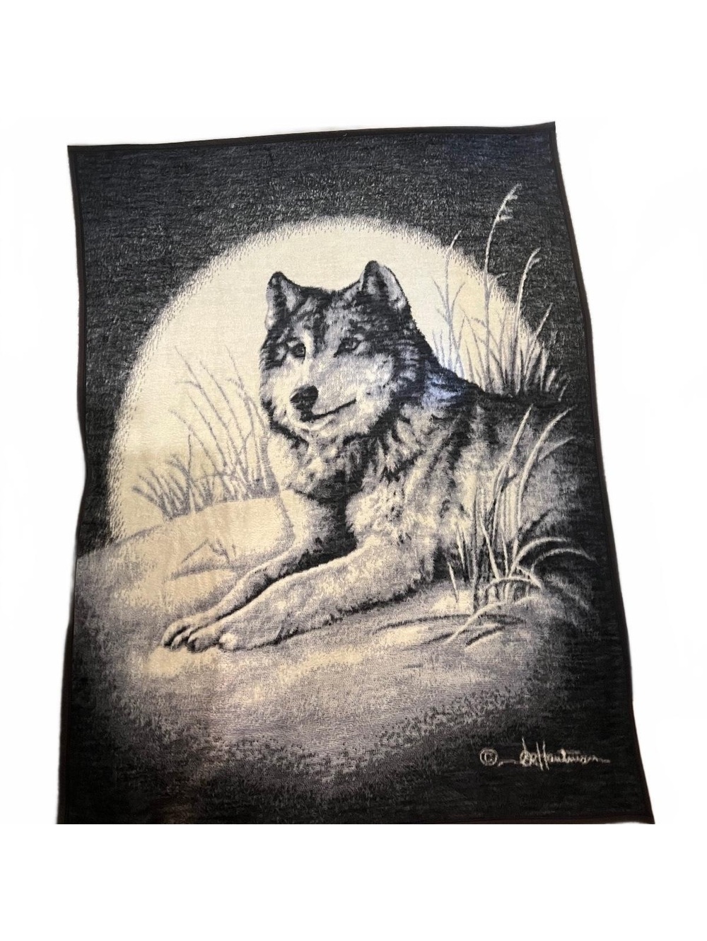 Vintage 90’s Biederlack James Hautman Wolf Cozy Fleece Blanket Nature Twilight